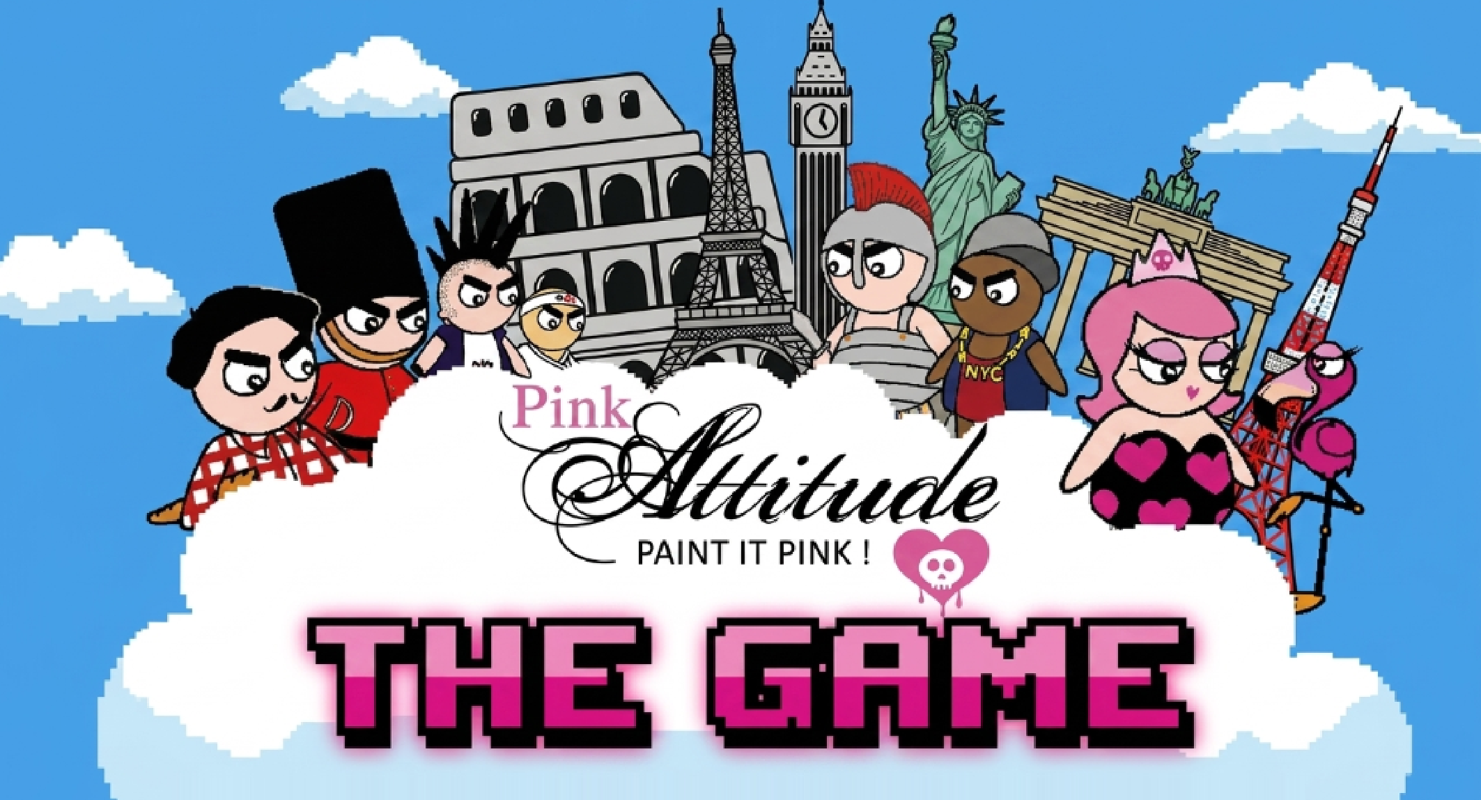 Pink Attitude — Paint it pink! The Game, featuring its characters and world landmarks